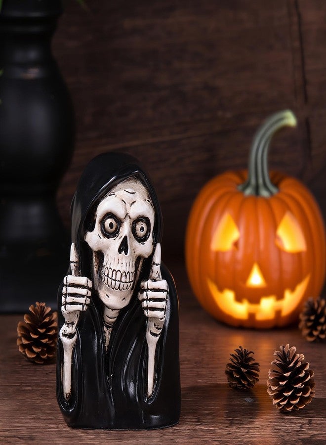 XIAOMAGG Funny Skeleton Figurine- 3.9inch Gothic Grim Reaper Skeleton Knick Knacks,Thumbs Up Mini Skull Figurines,Resin Punk Halloween Home Decor Statue,Retro Death Figurine Dark Humor Gifts for Women - Image 4
